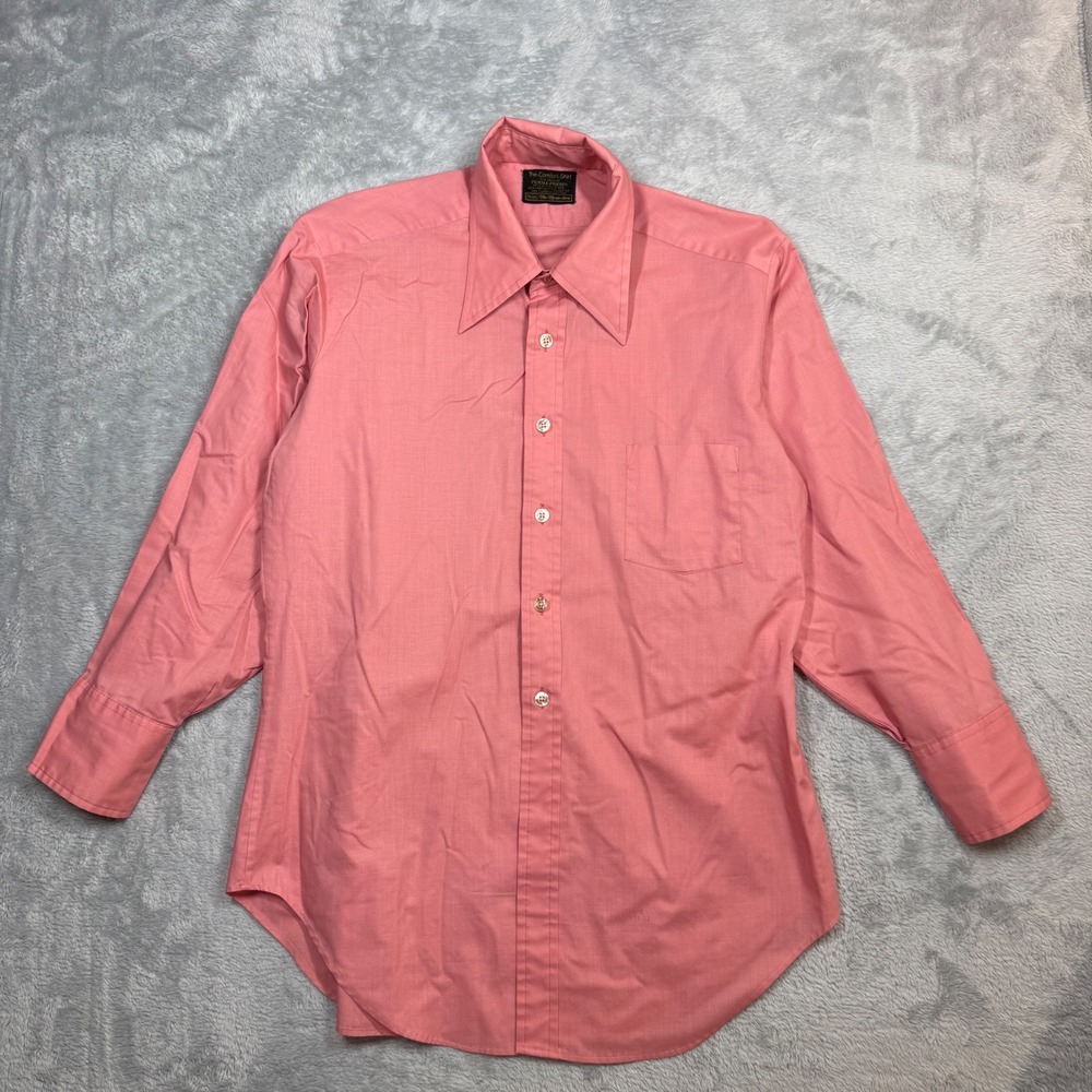 VTG Sears The Mens Store Button Up Shirt Mens 16 33 Pink Perma Prest 70s Dagger
